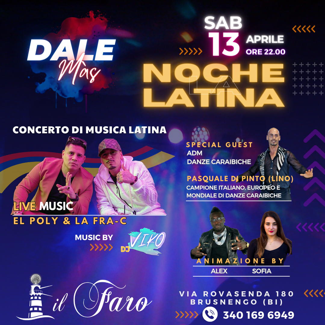 CONCERTO Della Musica Latina SABATO 13 APRILE – Il Faro Discoteca